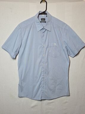 Mexx Shirt Men Large Light Blue Short-Sleeve Button-Down PTP 21"